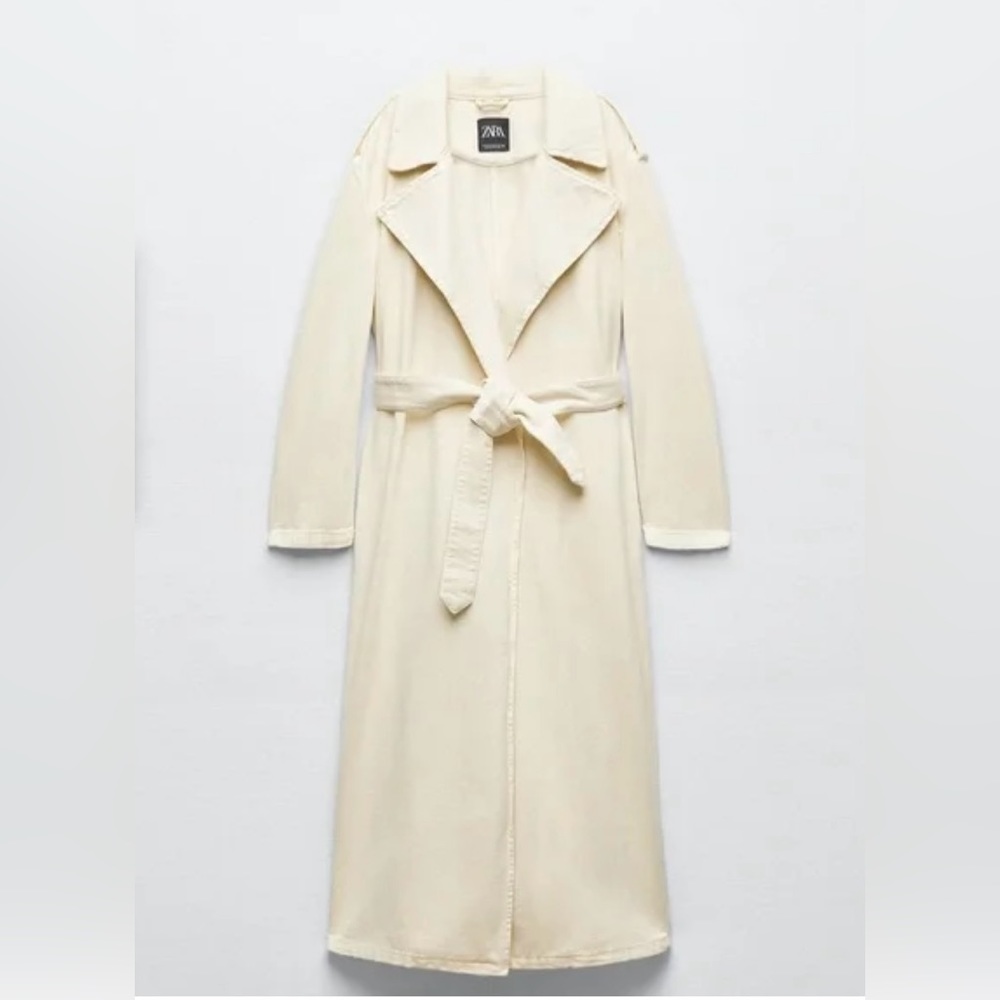 NWT Zara cream light denim washed trench *limited*